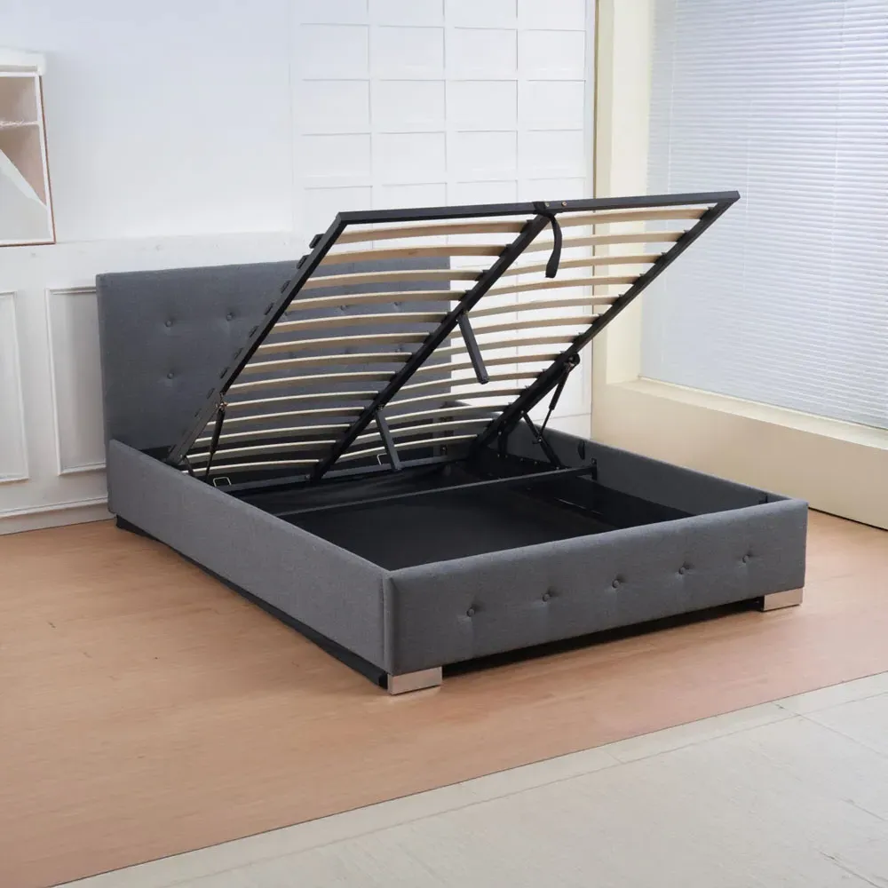 Oslo Double Ottoman Bed Frame with Storage - Grey, Linen