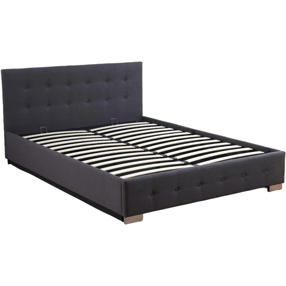 Oslo King Size Ottoman Bed Frame with Storage - Charcoal, Linen