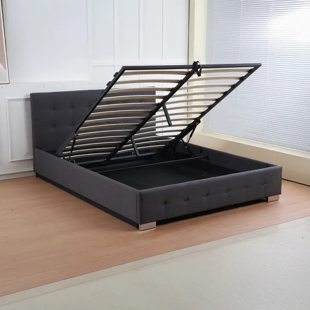 Oslo King Size Ottoman Bed Frame with Storage - Charcoal, Linen