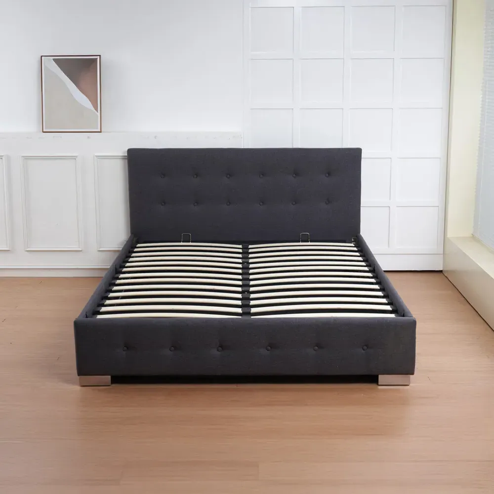 Oslo King Size Ottoman Bed Frame with Storage - Charcoal, Linen