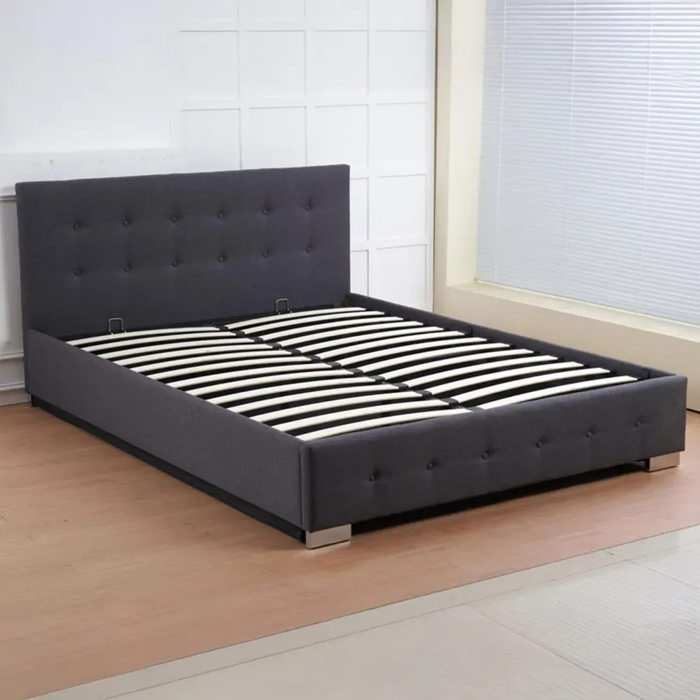Oslo King Size Ottoman Bed Frame with Storage - Charcoal, Linen