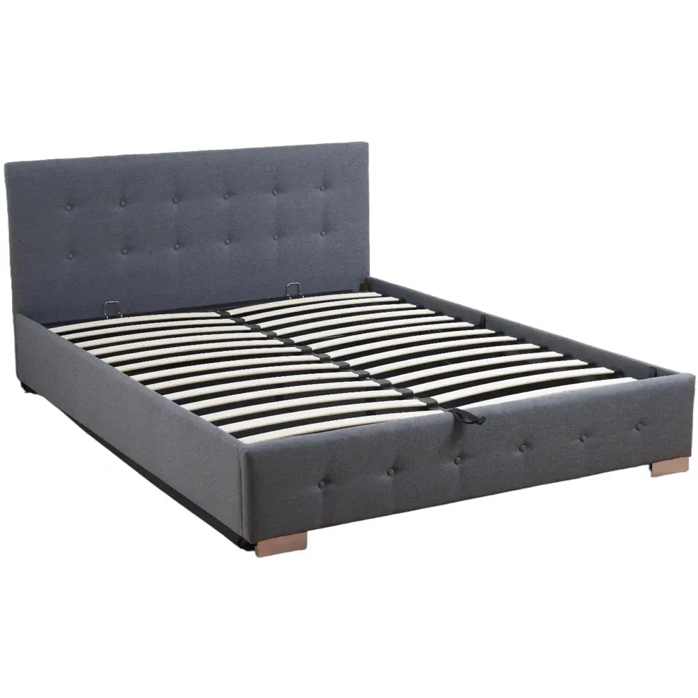 Oslo King Size Ottoman Bed Frame with Storage - Grey, Linen