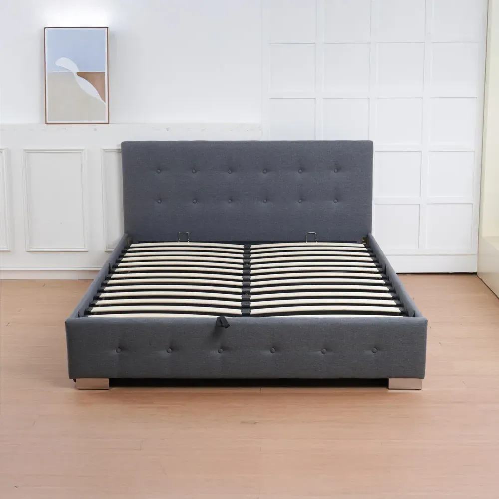 Oslo King Size Ottoman Bed Frame with Storage - Grey, Linen