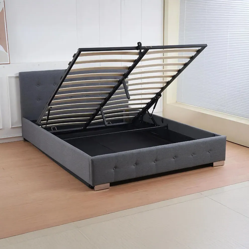Oslo King Size Ottoman Bed Frame with Storage - Grey, Linen