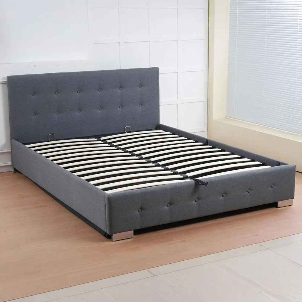 Oslo King Size Ottoman Bed Frame with Storage - Grey, Linen
