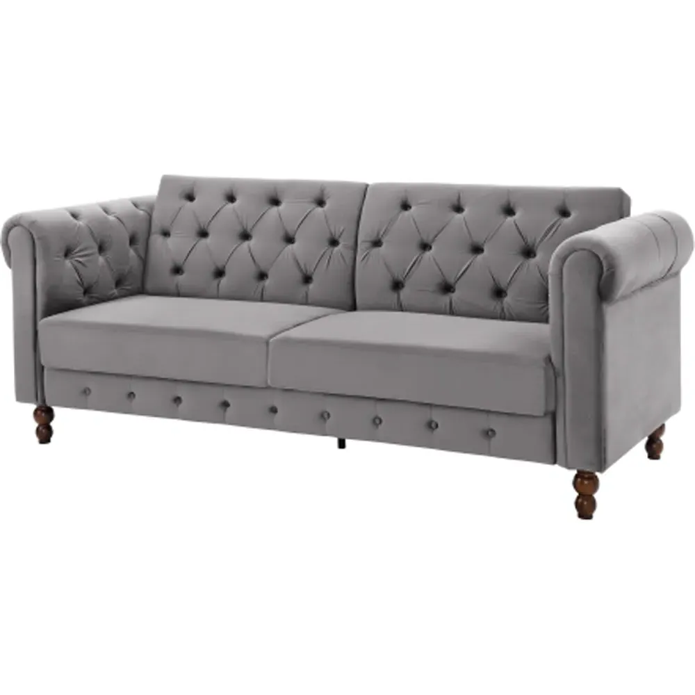 Royal Chesterfield 3-Seater Sofa Bed - Grey, Velvet