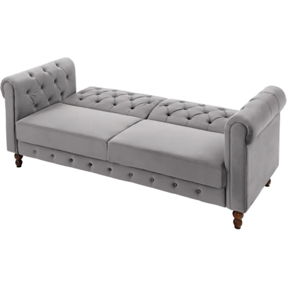 Royal Chesterfield 3-Seater Sofa Bed - Grey, Velvet