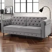 Royal Chesterfield 3-Seater Sofa Bed - Grey, Velvet