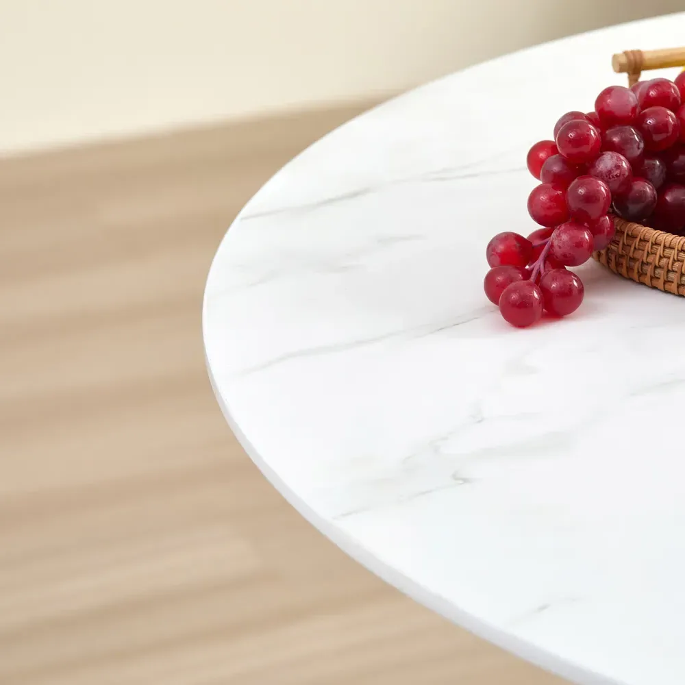 Seattle 4-Seater Round Dining Table - White, Stone
