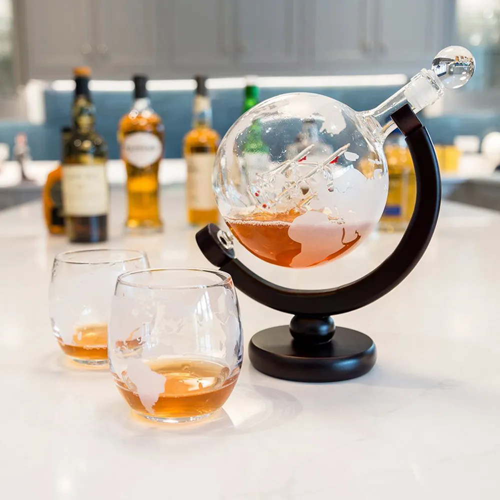 Globe Decanter with 2 Glass Set - Black