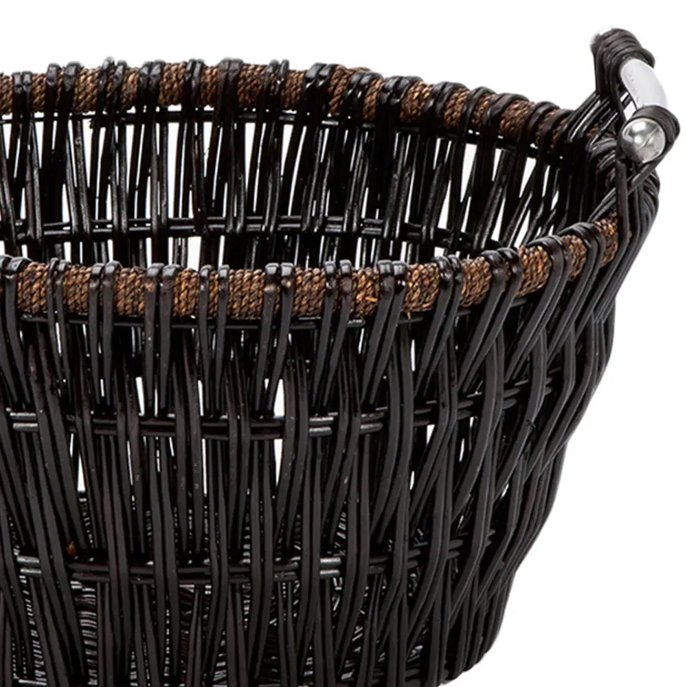 Oval Wicker Log Basket with Chrome Handles - Brown