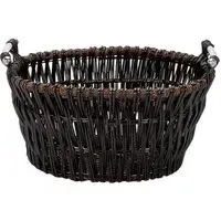 Oval Wicker Log Basket with Chrome Handles - Brown
