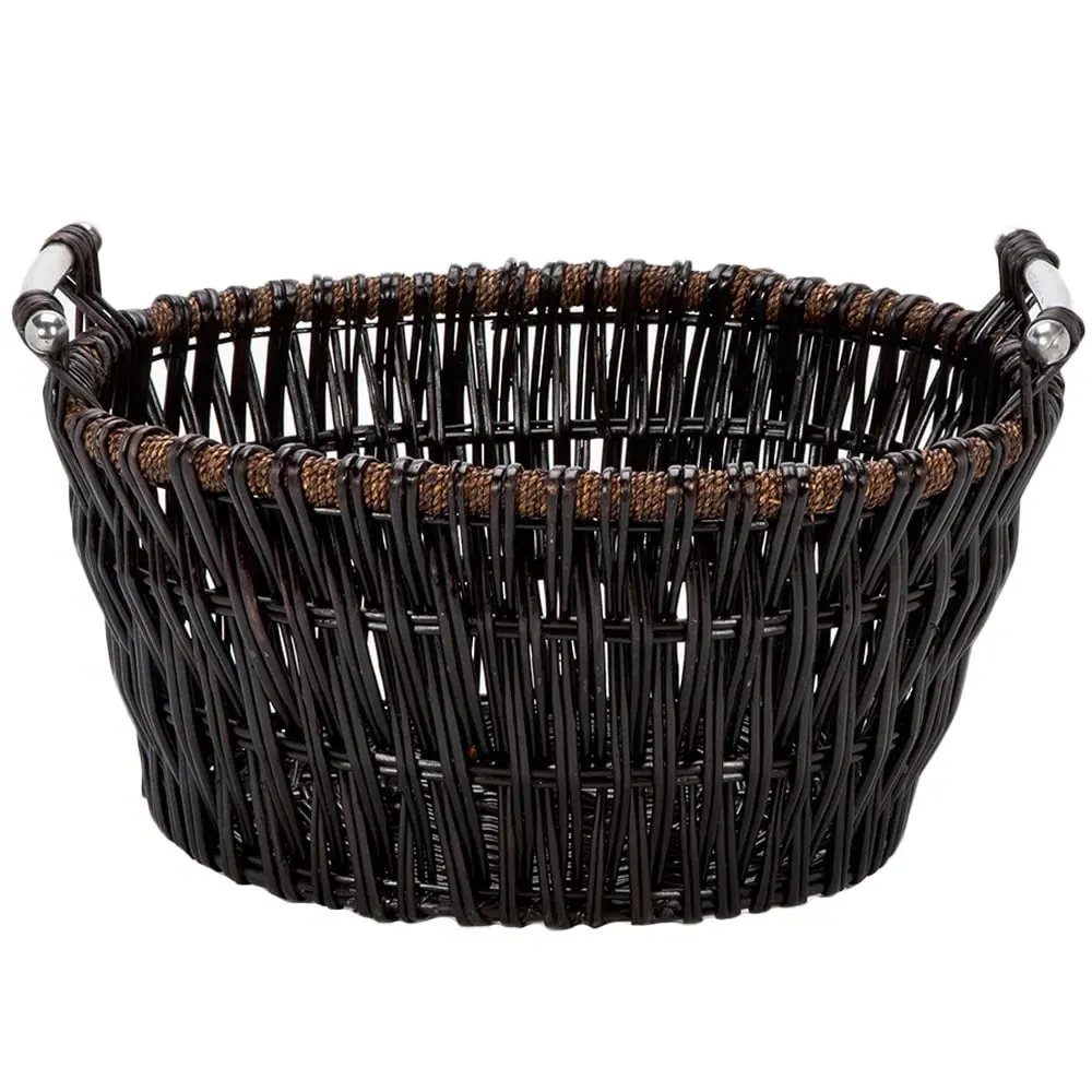 Oval Wicker Log Basket with Chrome Handles - Brown
