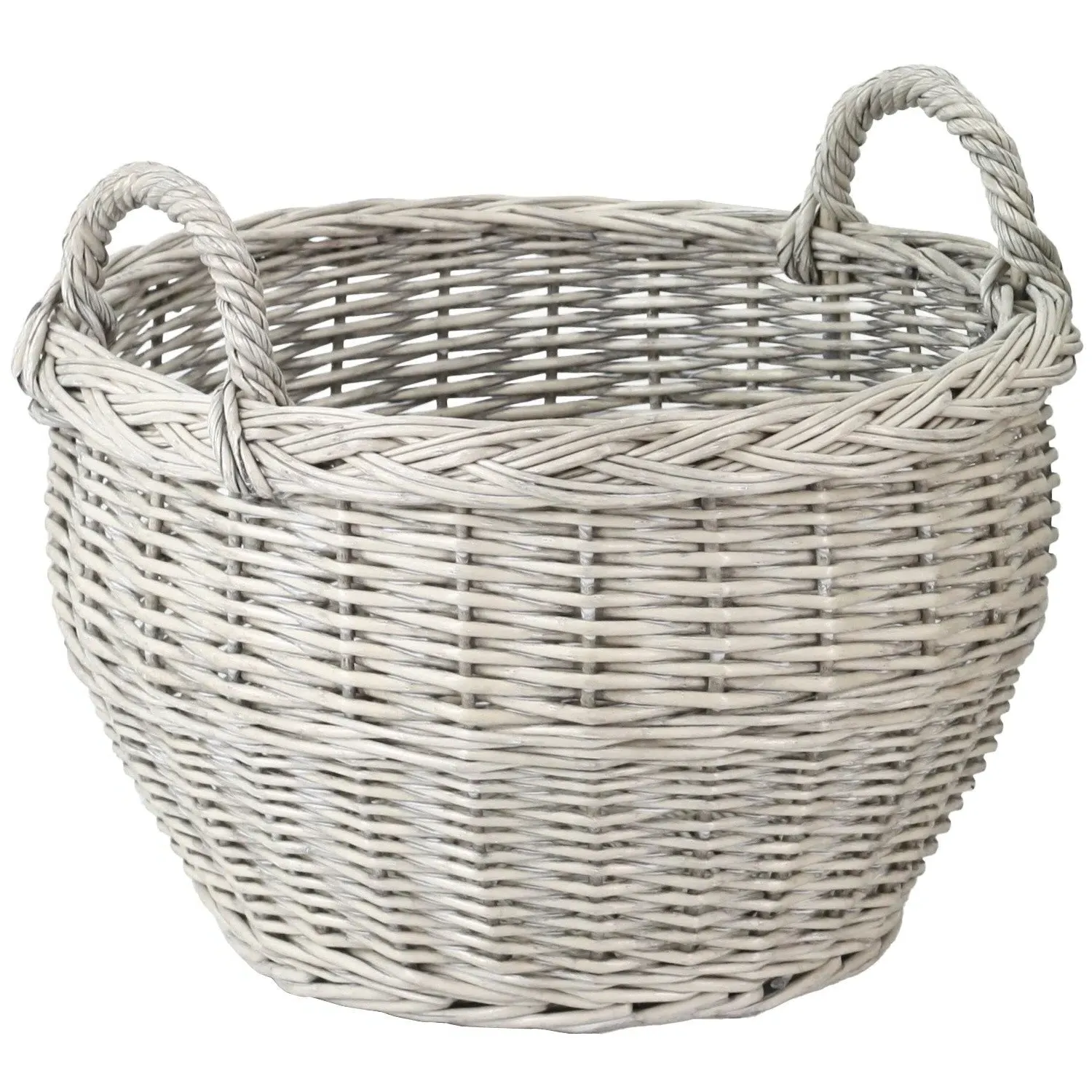 Medium Round Log Basket - Greywash, Wicker
