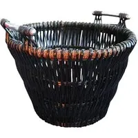 Round Wicker Log Basket with Chrome Handles - Brown