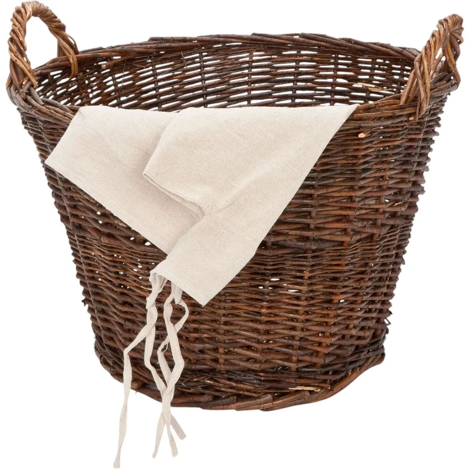 Wicker Log Basket with Linen Lining - Brown