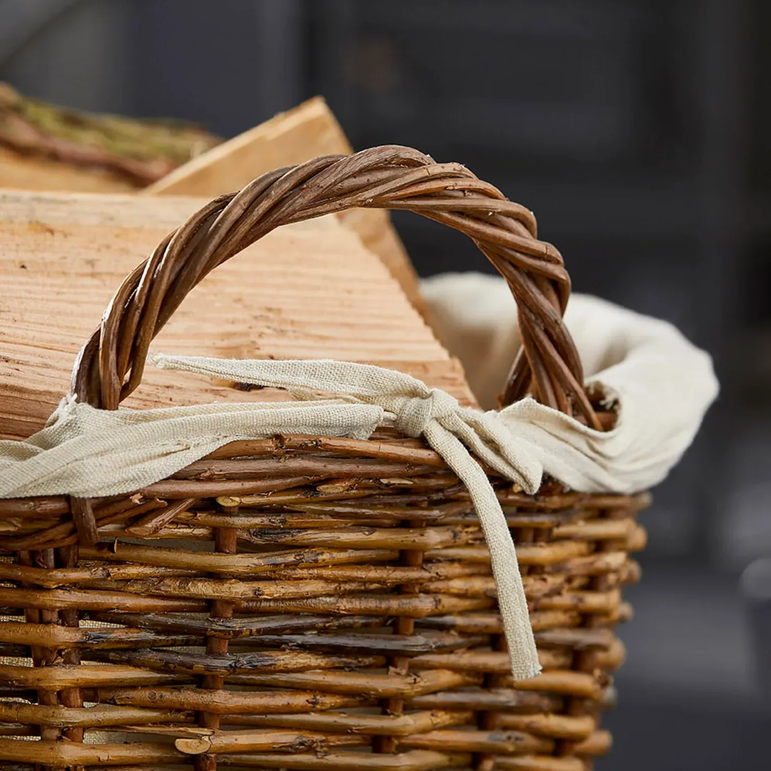 Wicker Log Basket with Linen Lining - Brown