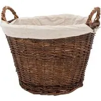 Wicker Log Basket with Linen Lining - Brown