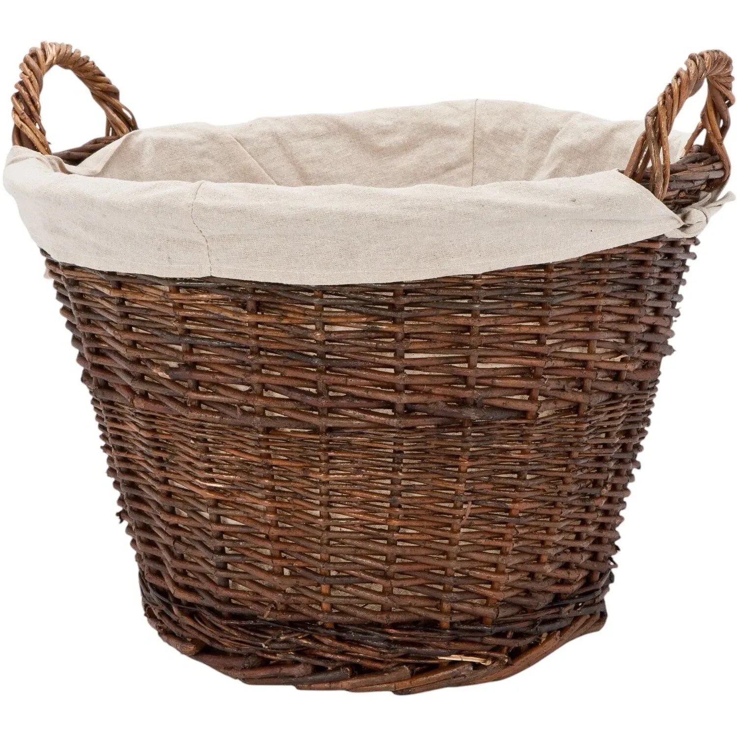 Wicker Log Basket with Linen Lining - Brown image