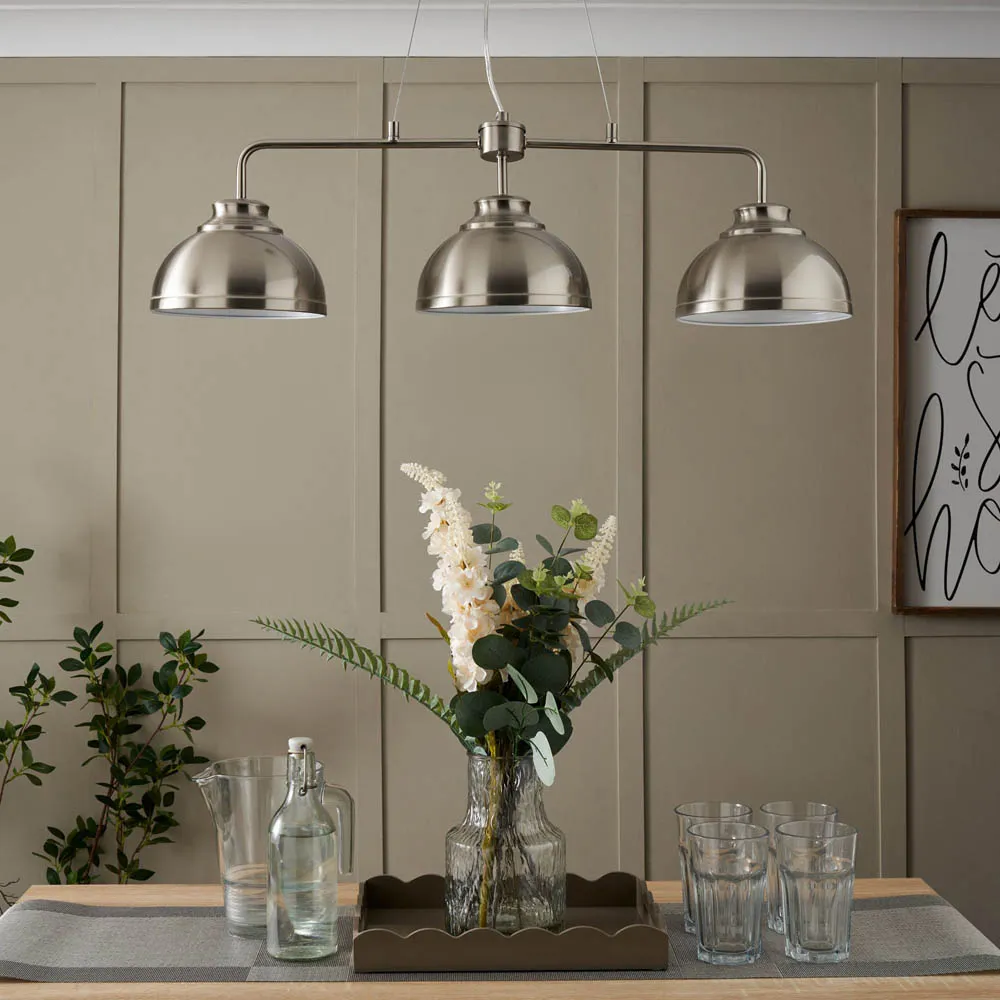 Brooke 3 Light Dome Diner Pendant Light - Chrome