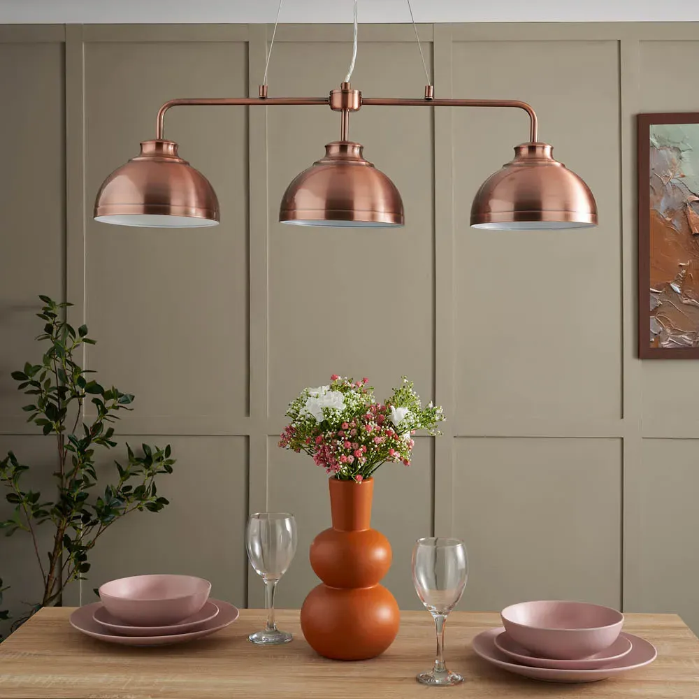 Brooke 3 Light Dome Diner Pendant Light - Rose Gold
