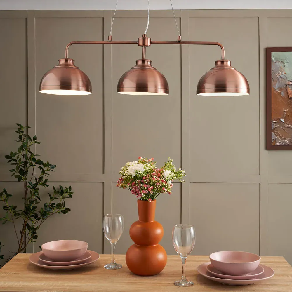 Brooke 3 Light Dome Diner Pendant Light - Rose Gold