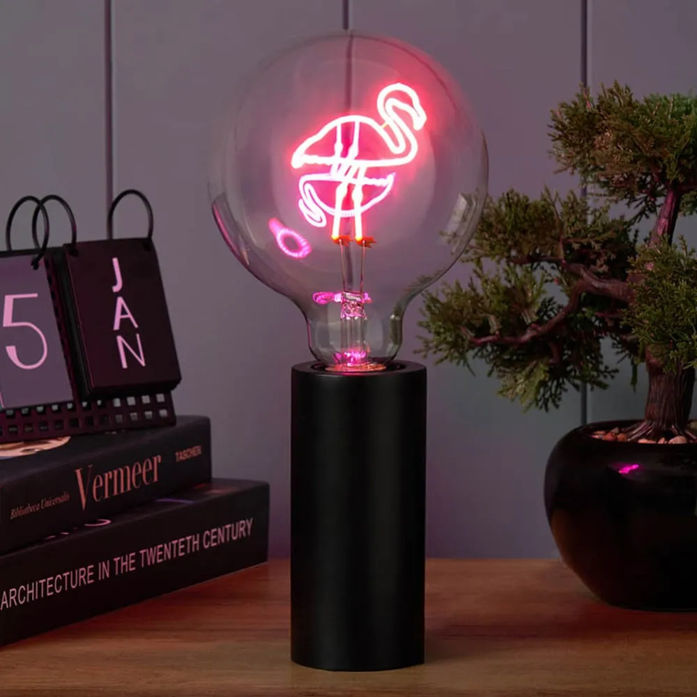 Flamingo Bulb in Holder - Black, Pink image