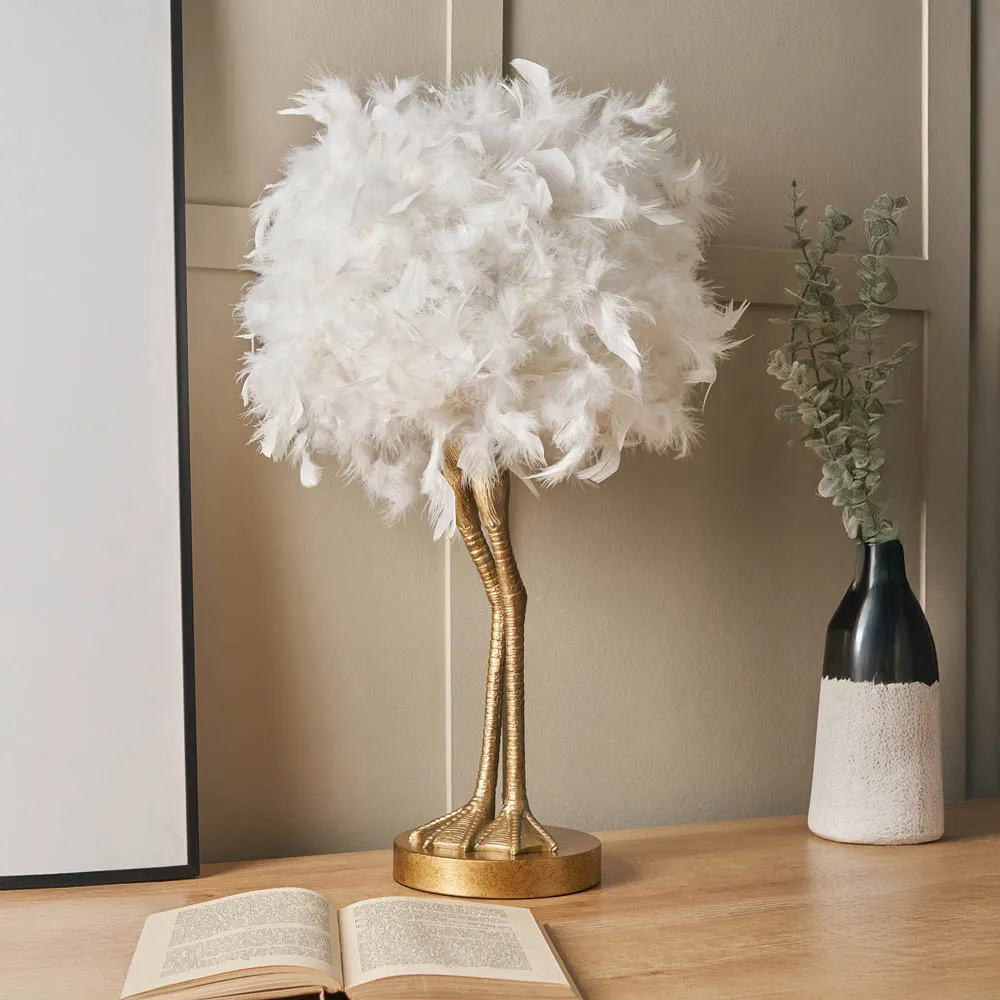 Ozzy Ostrich Legs Feather Table Lamp - Gold