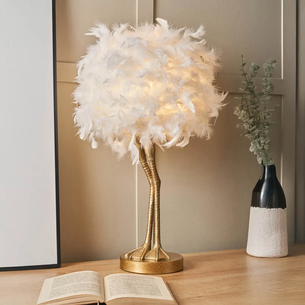 Ozzy Ostrich Legs Feather Table Lamp - Gold