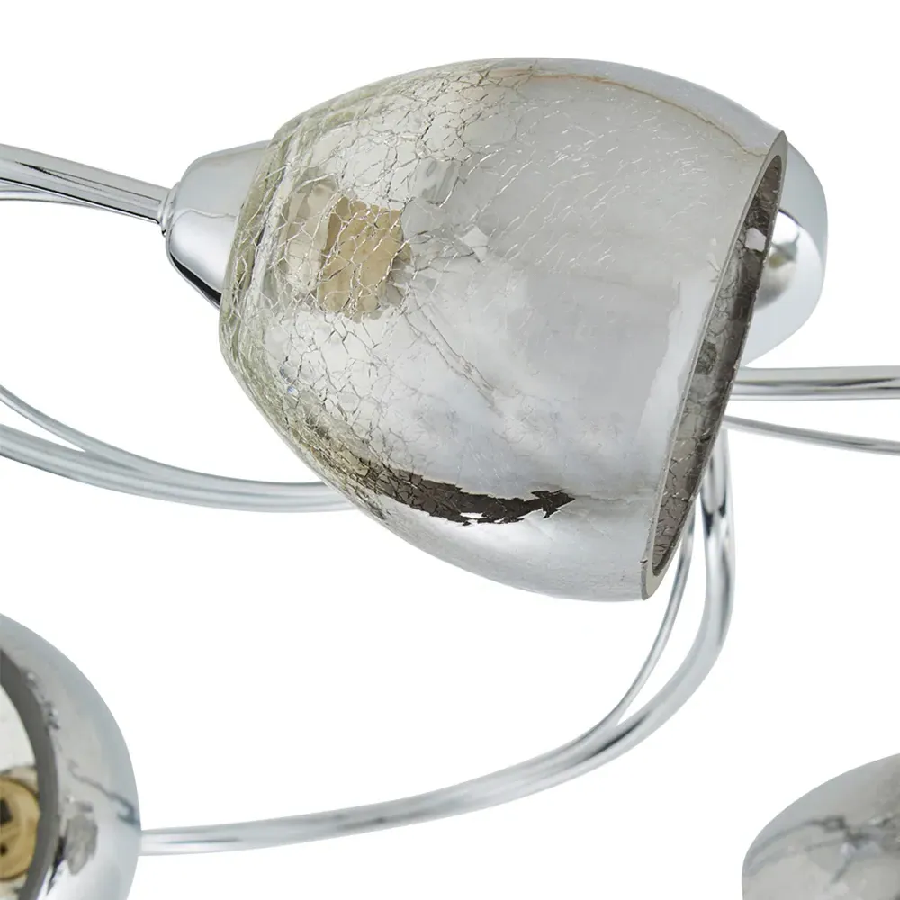 Swirly 3 Light Ceiling Flush Light - Chrome, Crackle Glass