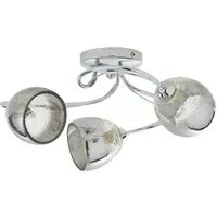 Swirly 3 Light Ceiling Flush Light - Chrome, Crackle Glass