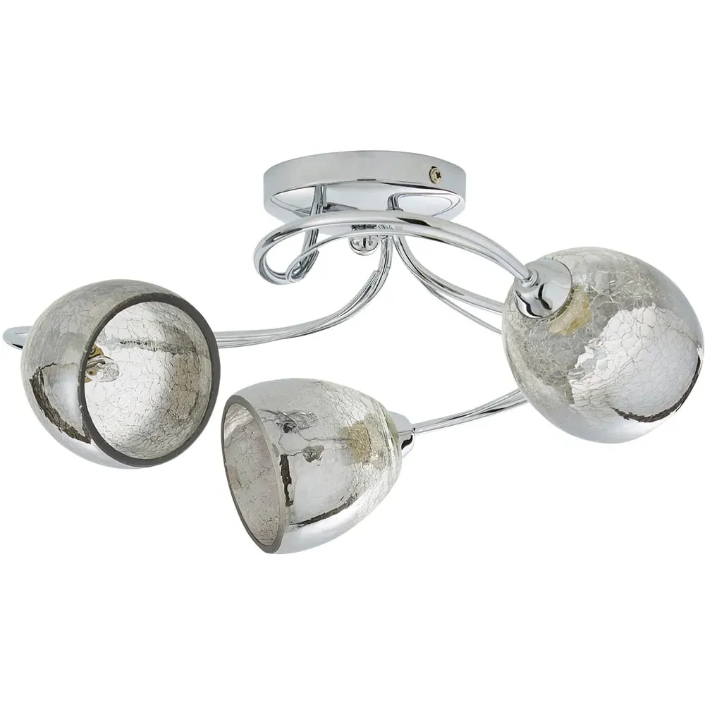 Swirly 3 Light Ceiling Flush Light - Chrome, Crackle Glass image