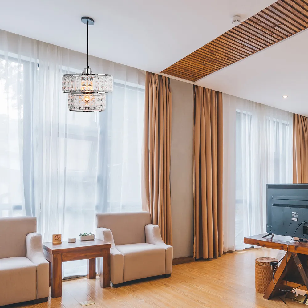 2 Tier Chrome Sparkly Acrylic Drum Lamp Shade - Clear