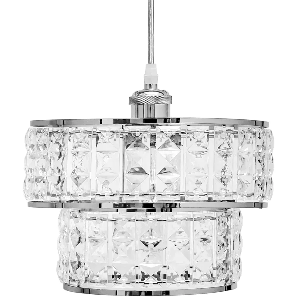 2 Tier Chrome Sparkly Acrylic Drum Lamp Shade - Clear image