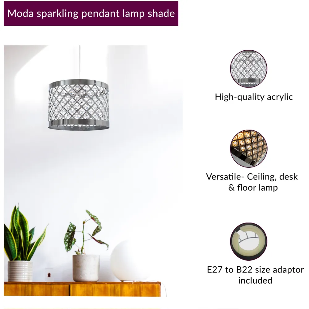 Acrylic Moda Chrome Sparkly Ceiling Pendant Light Shade - Clear