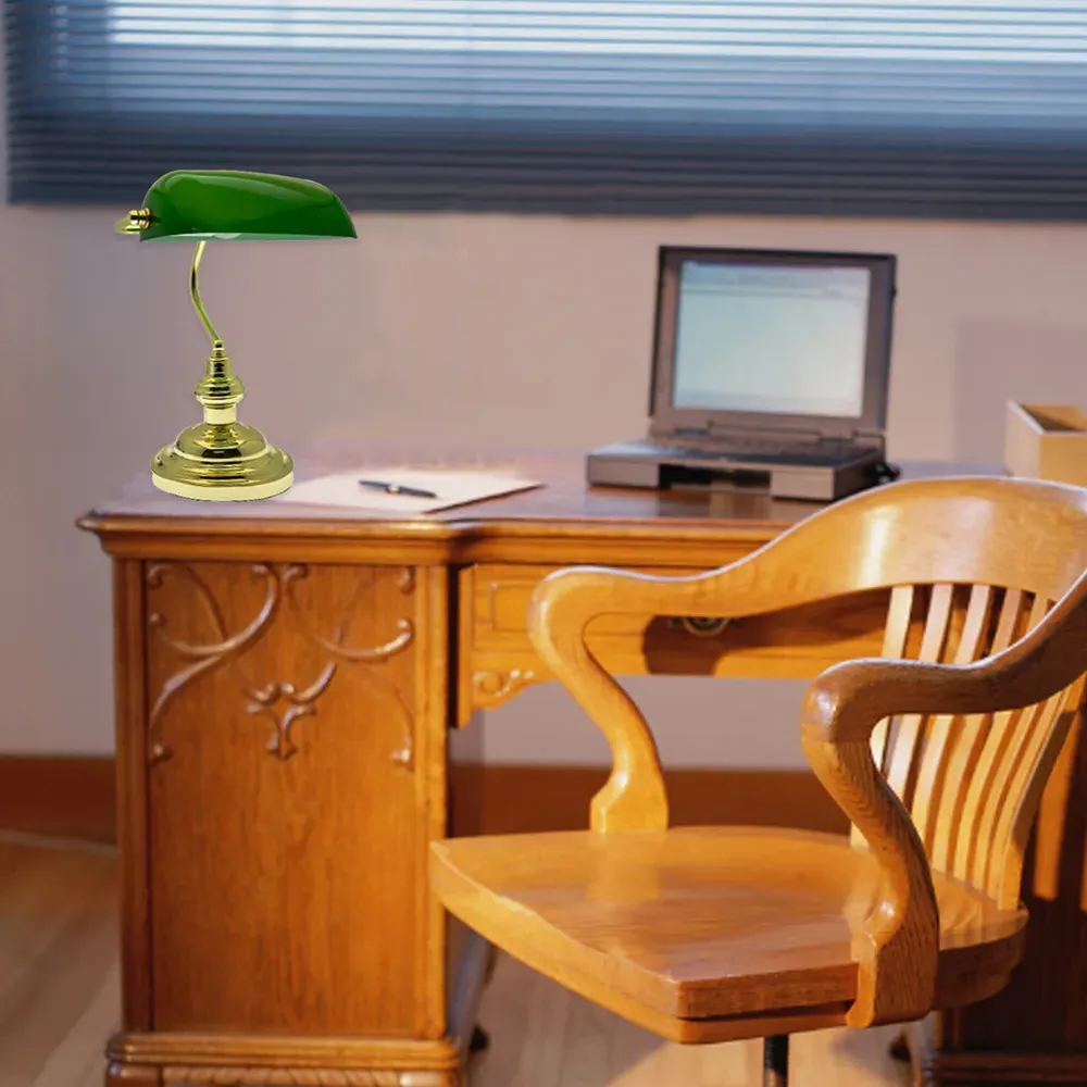 Bankers Desk Lamp - Green, Brass