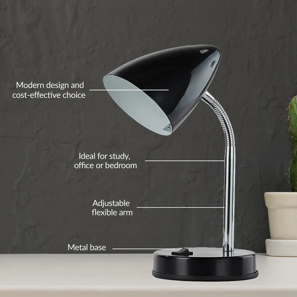 Cone Flexible Neck Desk Lamp - Black