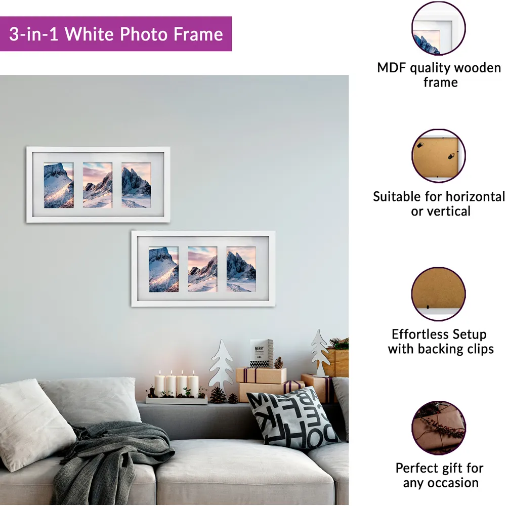 Essentials 3-in-1 Photo Frame - White, Wood