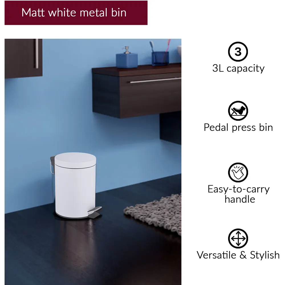 Essentials 3L Pedal Bin and Toilet Brush Set - White