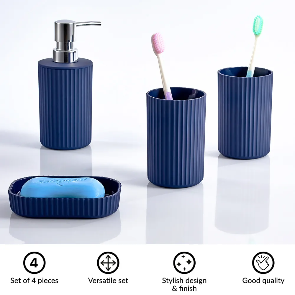 Essentials 4 Piece Bathroom Accessory Set - Blue