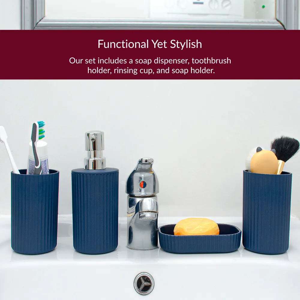 Essentials 4 Piece Bathroom Accessory Set - Blue