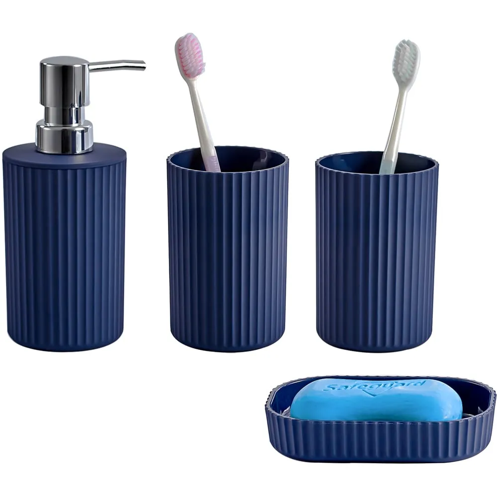 Essentials 4 Piece Bathroom Accessory Set - Blue