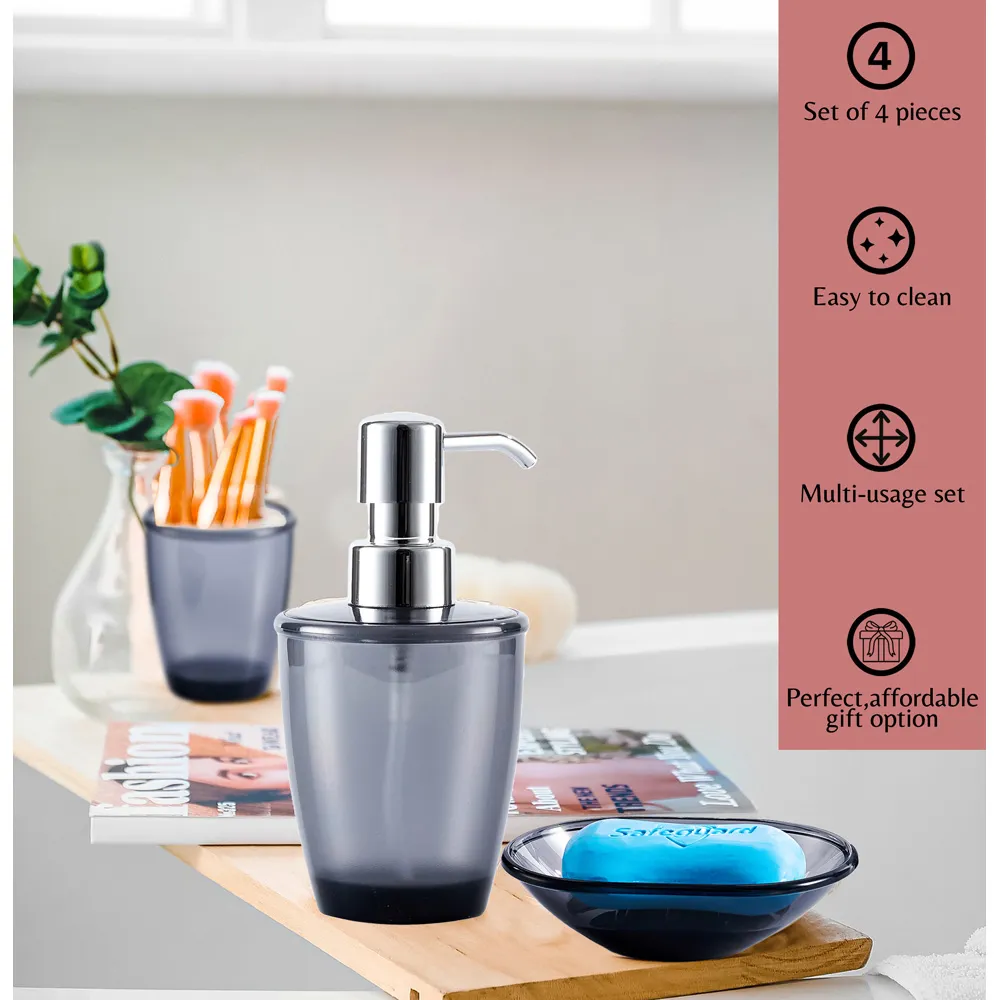 Essentials 4 Piece Bathroom Accessory Set - Grey