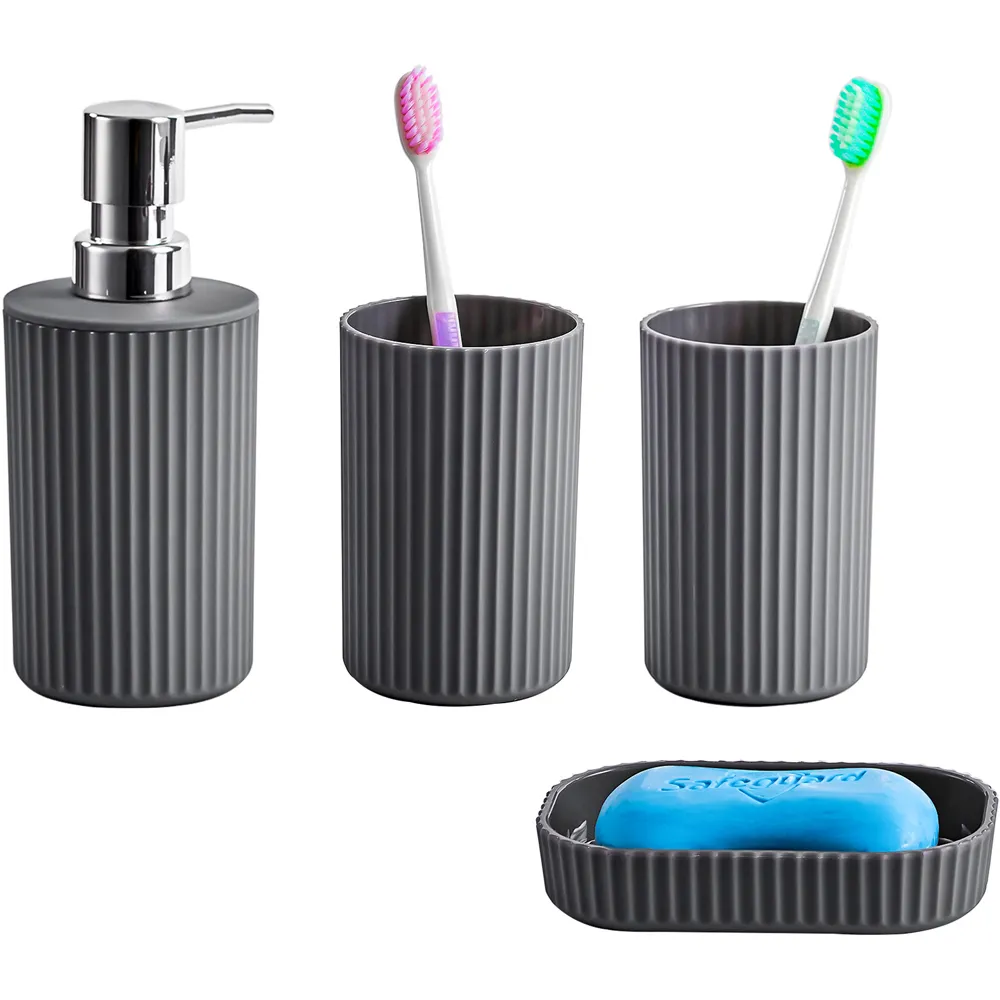 Essentials 4 Piece Bathroom Accessory Set - Grey