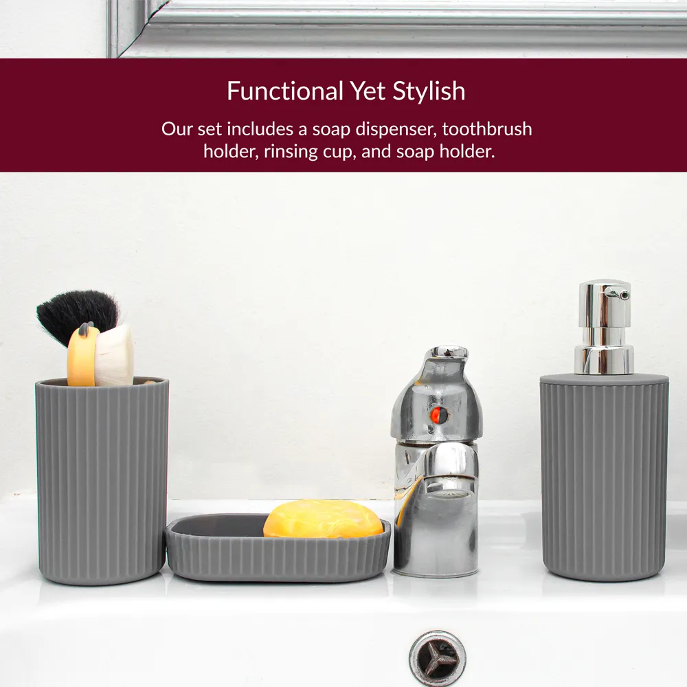 Essentials 4 Piece Bathroom Accessory Set - Grey