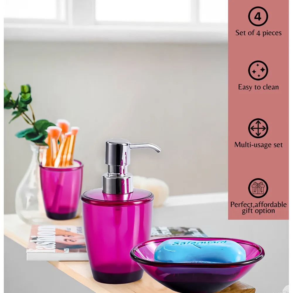 Essentials 4 Piece Bathroom Accessory Set - Red