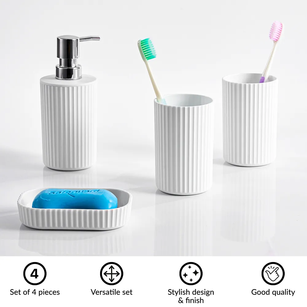 Essentials 4 Piece Bathroom Accessory Set - White