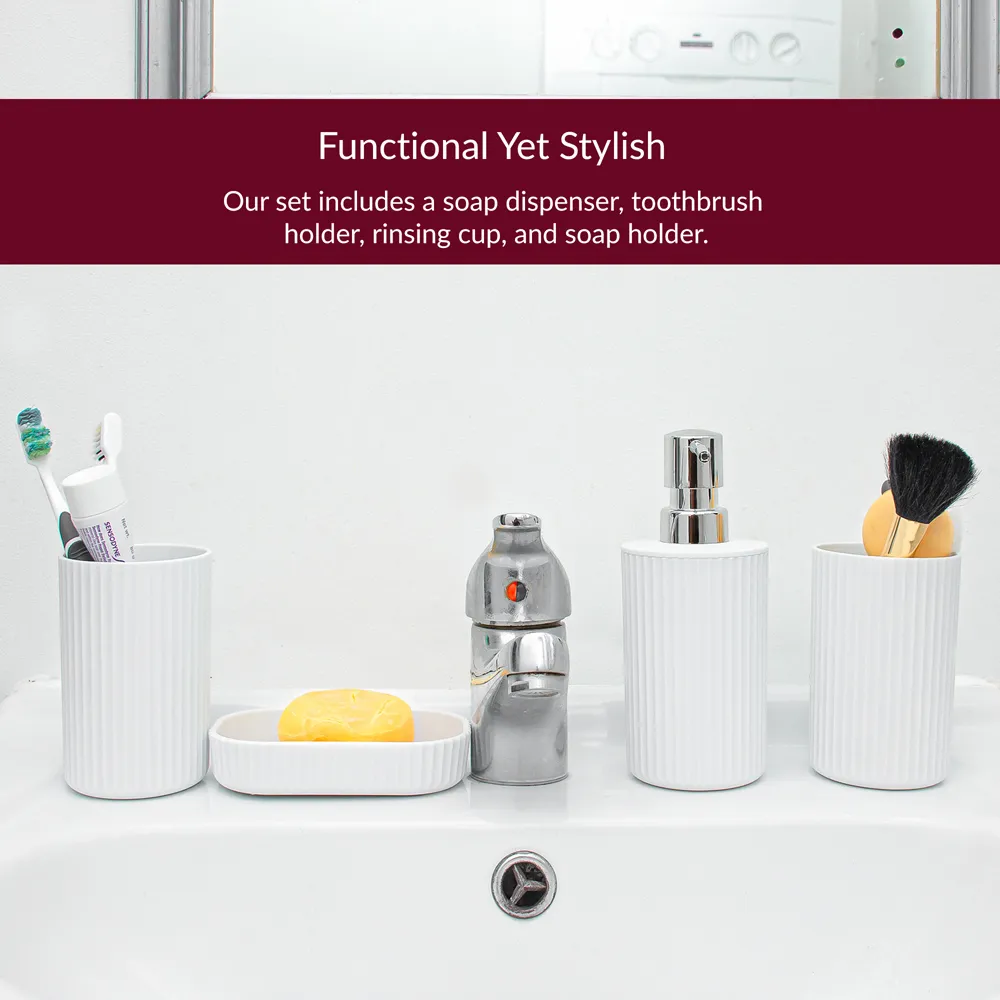 Essentials 4 Piece Bathroom Accessory Set - White
