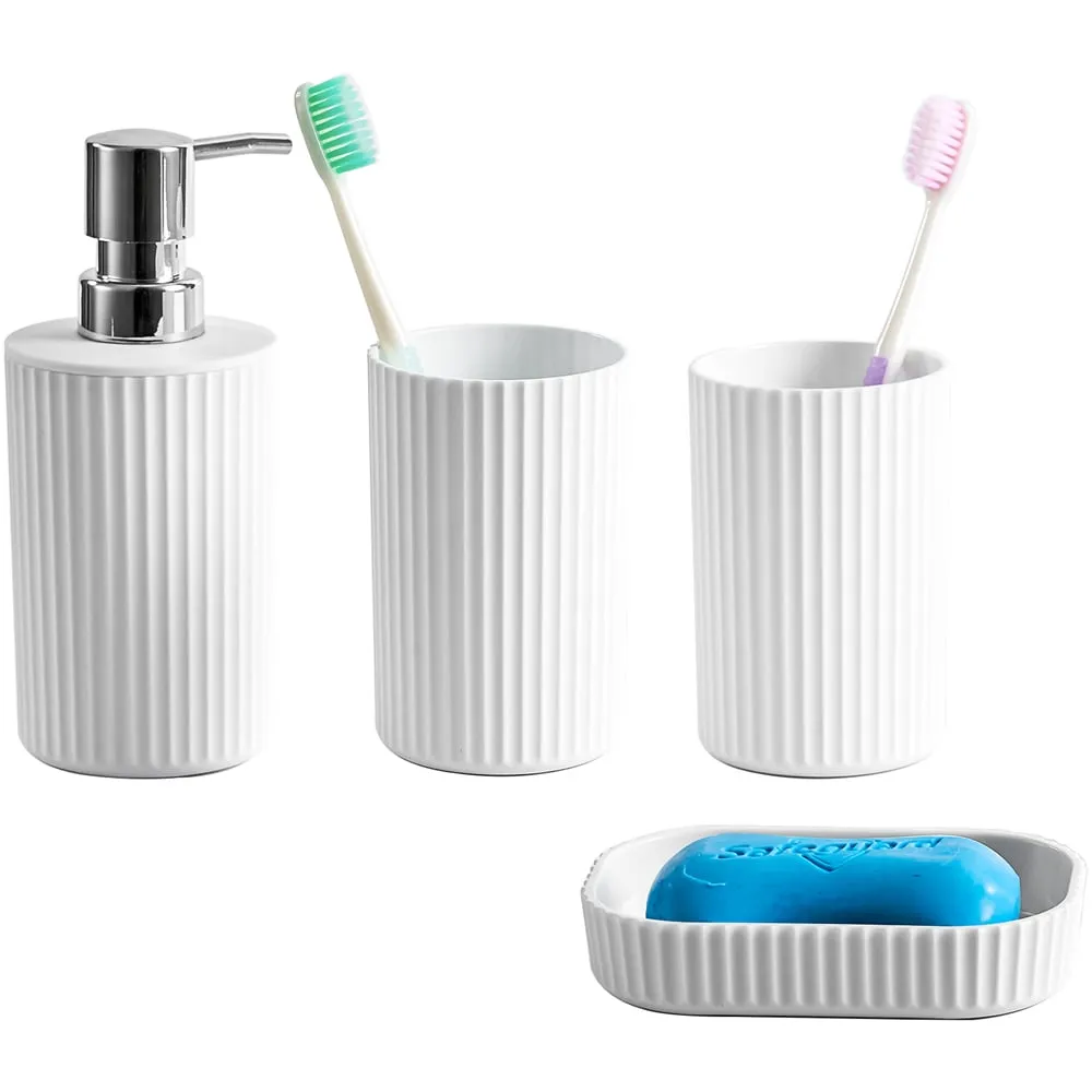 Essentials 4 Piece Bathroom Accessory Set - White