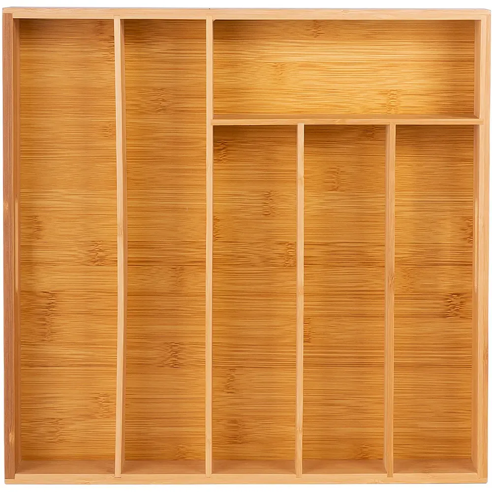 Essentials 6 Compartment Cutlery Tray - Brown, Bamboo